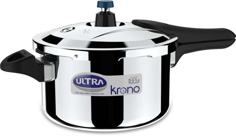 Ultra Triply Krono Pressure Cooker 5.5 Litre | Whistle Counter | Spillage Control | AISI 304 Food Grade Stainless Steel Cooker | 5 Years Warranty | 1.2 MM Lid Thickness | Induction Compatible - Image 1