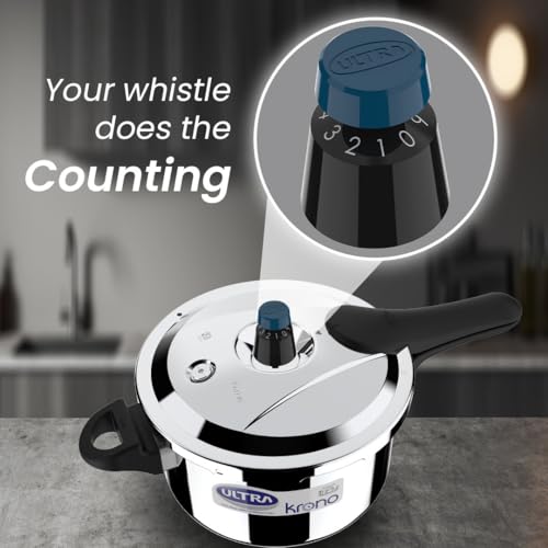 Ultra Triply Krono Pressure Cooker 5.5 Litre | Whistle Counter | Spillage Control | AISI 304 Food Grade Stainless Steel Cooker | 5 Years Warranty | 1.2 MM Lid Thickness | Induction Compatible - Image 2