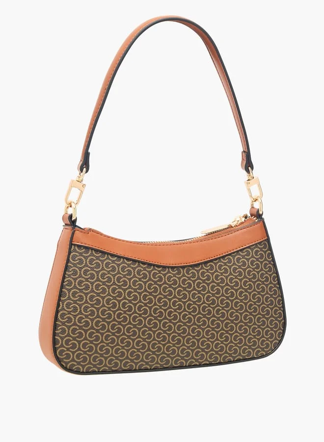 Celeste Women Monogram Print Shoulder Bag with Adjustable Strap and Zip Closure