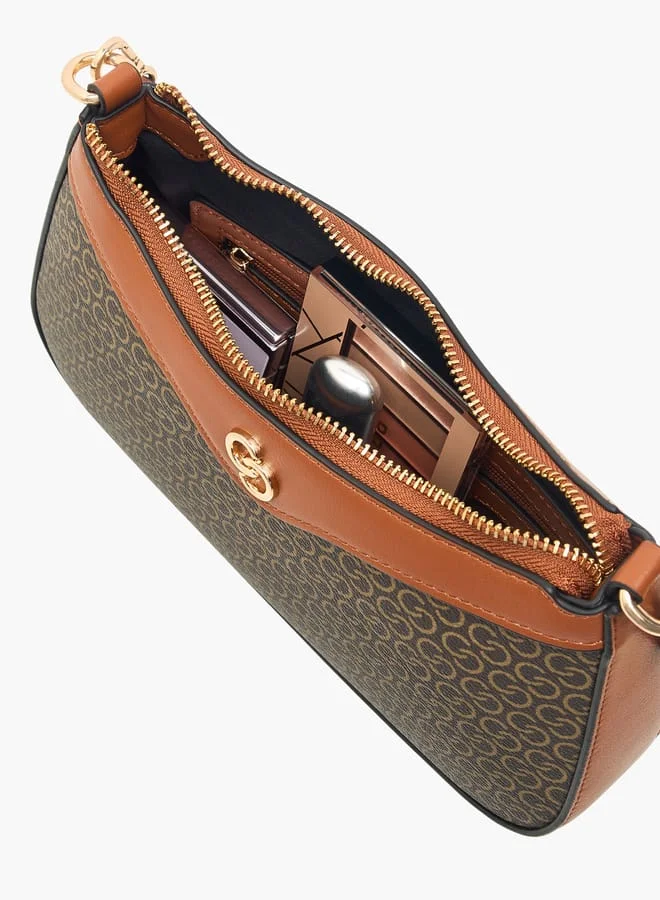 Celeste Women Monogram Print Shoulder Bag with Adjustable Strap and Zip Closure
