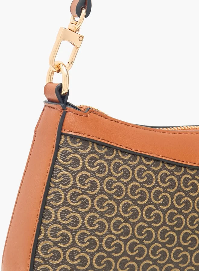 Celeste Women Monogram Print Shoulder Bag with Adjustable Strap and Zip Closure