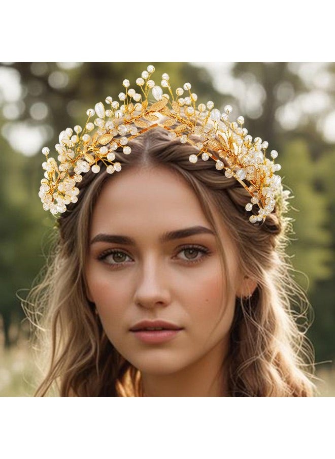 Kisshine - Kisshine Rhinestone Wedding Crowns and Tiaras Gold Leaf Crown Headbands Pearl Bridal Headwear Hair Accessories for Women - Image 1