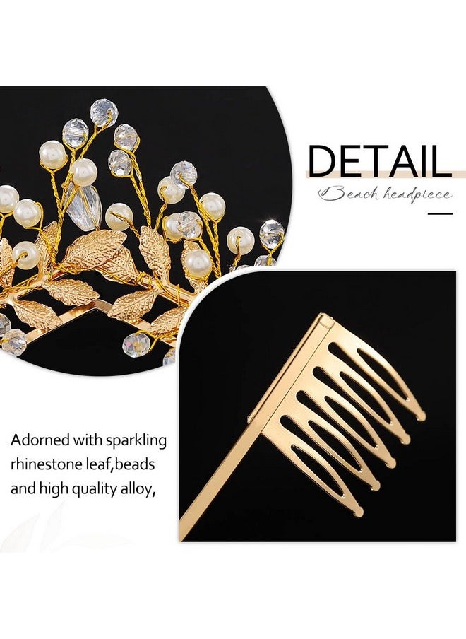 Kisshine - Kisshine Rhinestone Wedding Crowns and Tiaras Gold Leaf Crown Headbands Pearl Bridal Headwear Hair Accessories for Women - Image 1