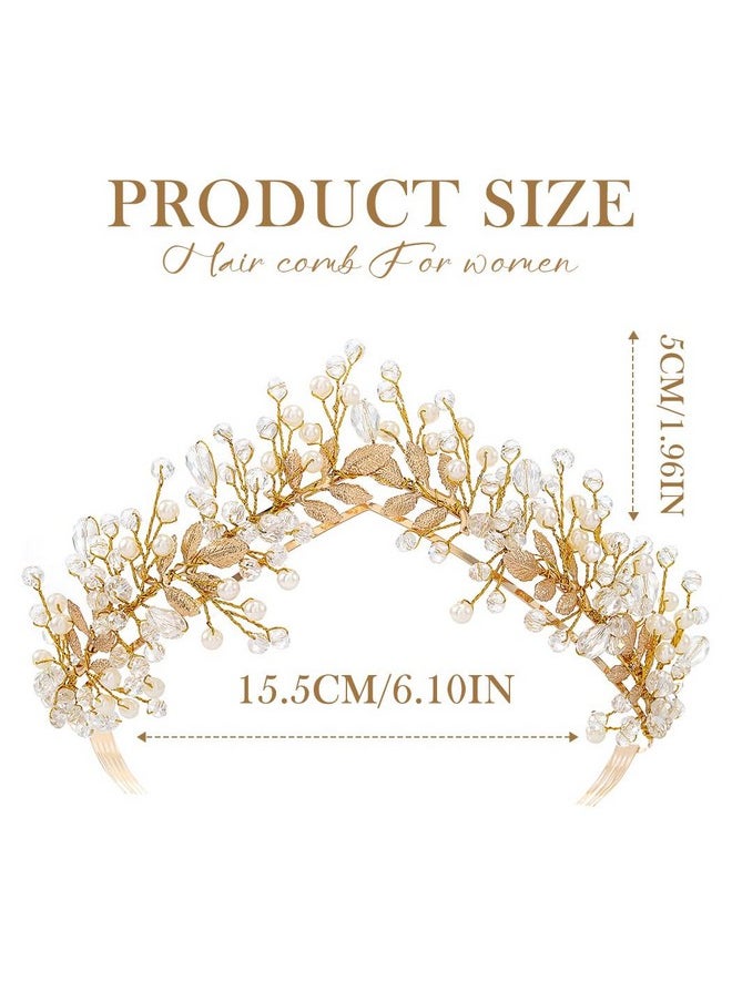 Kisshine - Kisshine Rhinestone Wedding Crowns and Tiaras Gold Leaf Crown Headbands Pearl Bridal Headwear Hair Accessories for Women - Image 1