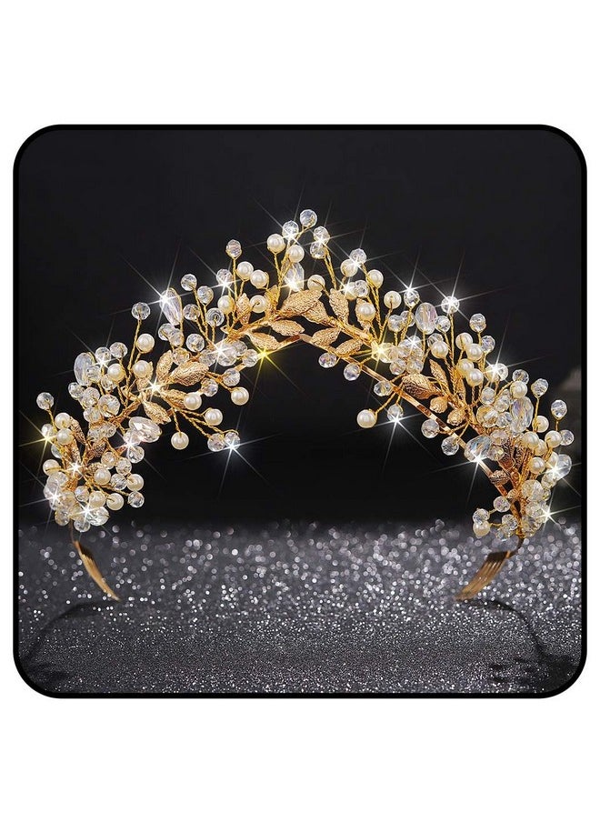 Kisshine - Kisshine Rhinestone Wedding Crowns and Tiaras Gold Leaf Crown Headbands Pearl Bridal Headwear Hair Accessories for Women - Image 1
