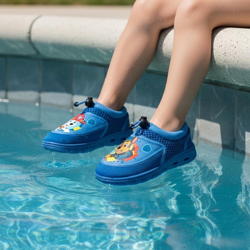 Josmo Paw Patrol Water Shoes Kids Boys Sandals Quick Dry - Chase and Marshall Pool Aqua Socks Bungee Waterproof - Blue/Light Blue (Size 7-8 Toddler) - Image 2