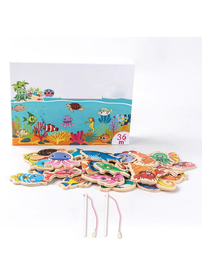 NIBEMINENT Wooden Magnetic Fishing Game Fine Motor Skill Magnet Fish Catching Counting Toy for Preschool  - Image 1