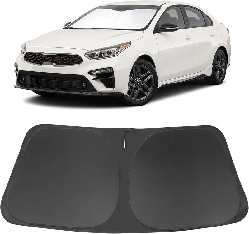 إل إتش إف لايف ظل الشمس للزجاج الأمامي مصمم خصيصًا لسيارة Kia Forte موديلات 2019-2023، إكسسوارات قابلة للطي، حاجب الشمس، يحمي السيارة من أشعة الشمس وأضرار الحرارة، يحافظ على برودة السيارة - Image 1