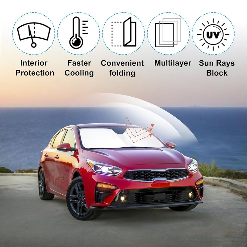 إل إتش إف لايف ظل الشمس للزجاج الأمامي مصمم خصيصًا لسيارة Kia Forte موديلات 2019-2023، إكسسوارات قابلة للطي، حاجب الشمس، يحمي السيارة من أشعة الشمس وأضرار الحرارة، يحافظ على برودة السيارة - Image 2