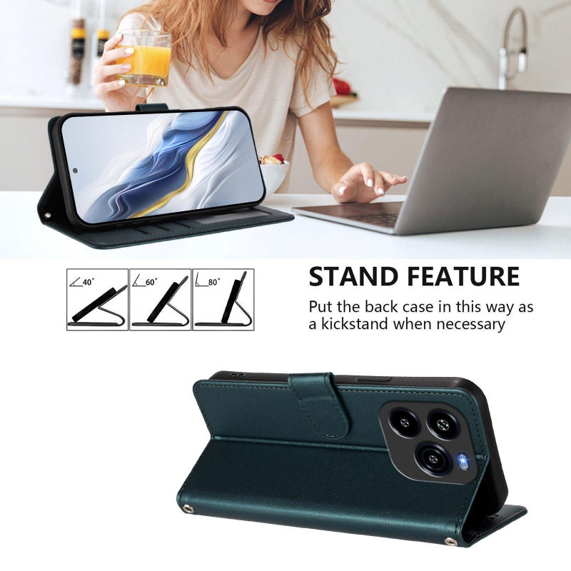 إيروريكس جراب هاتف من جلد القطة المنقوش لهاتف Oukitel C65 / C65 Pro مع حزام يد (أخضر غامق) - Image 3