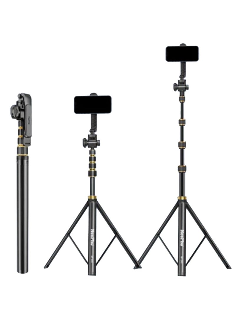 NeePho Professional photography and lighting stand NP-Z4 with adjustable height up to 210cm, made of high-quality aluminum alloy and plastic for superior stability, compatible with phones and cameras, equipped with a phone holder and carrying bag, ideal for night photography, live streaming, vlogging, product photography and time-lapse videos - lightweight and easy to carry for use at home or while traveling  - Image 1