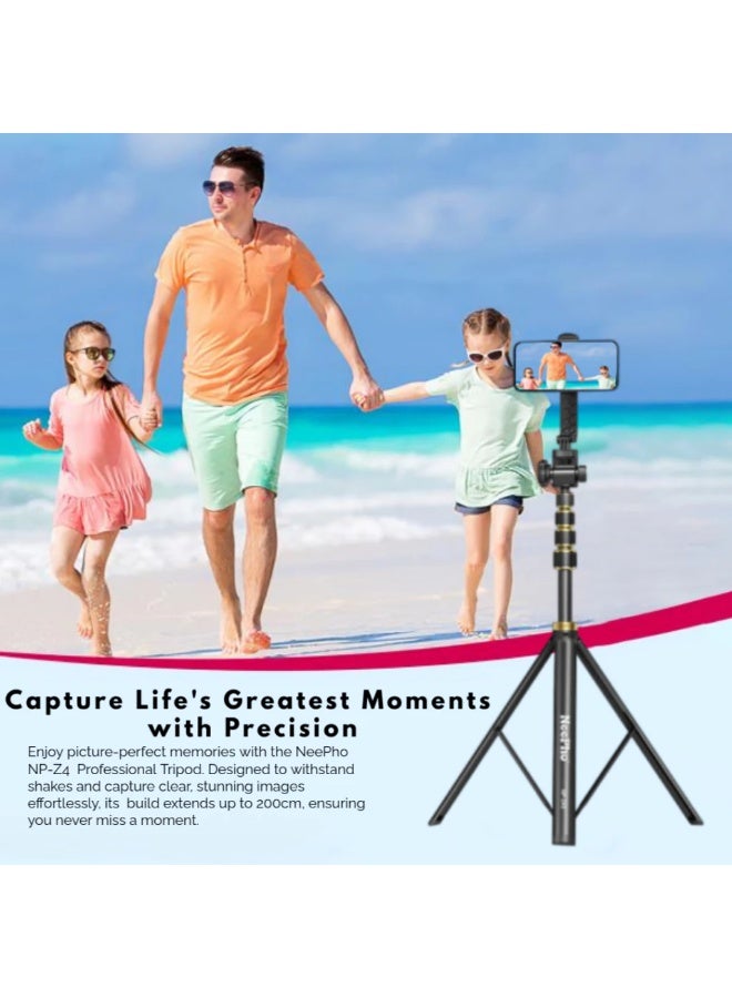 NeePho Professional photography and lighting stand NP-Z4 with adjustable height up to 210cm, made of high-quality aluminum alloy and plastic for superior stability, compatible with phones and cameras, equipped with a phone holder and carrying bag, ideal for night photography, live streaming, vlogging, product photography and time-lapse videos - lightweight and easy to carry for use at home or while traveling  - Image 5