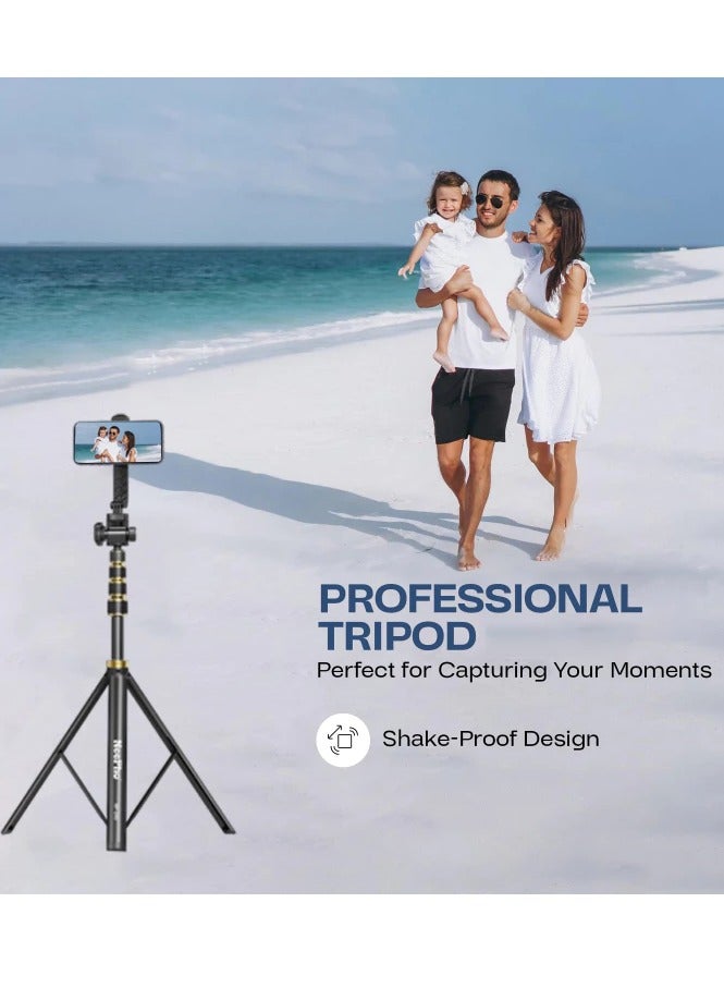 NeePho Professional photography and lighting stand NP-Z4 with adjustable height up to 210cm, made of high-quality aluminum alloy and plastic for superior stability, compatible with phones and cameras, equipped with a phone holder and carrying bag, ideal for night photography, live streaming, vlogging, product photography and time-lapse videos - lightweight and easy to carry for use at home or while traveling  - Image 2