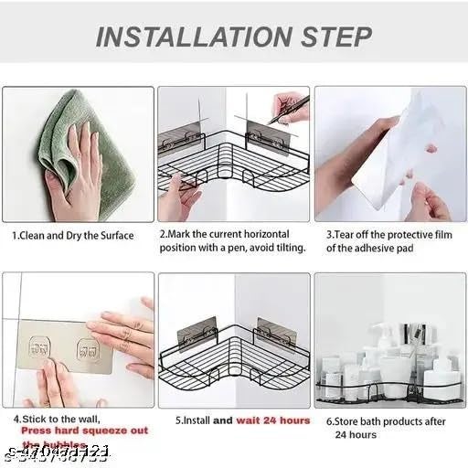 SPARSHMART Finaz Bathroom Corner Stand Self Adhesive Wall Mounted Shelves for Bathroom Walls Kitchen Bathroom Organizer Soap Holder Stainless Steel Corner Shelf  - Image 5