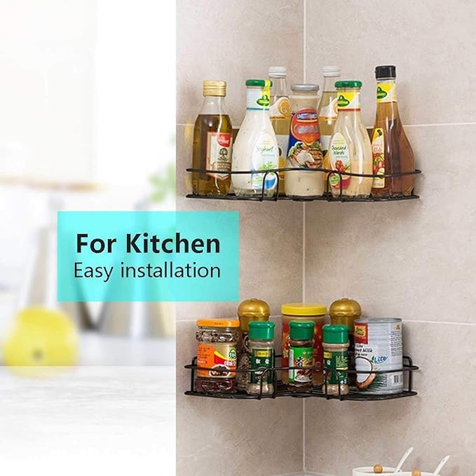 SPARSHMART Finaz Bathroom Corner Stand Self Adhesive Wall Mounted Shelves for Bathroom Walls Kitchen Bathroom Organizer Soap Holder Stainless Steel Corner Shelf  - Image 3