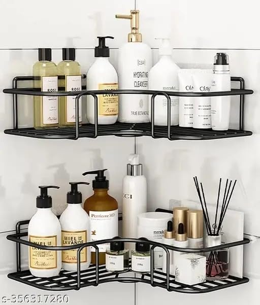 SPARSHMART Finaz Bathroom Corner Stand Self Adhesive Wall Mounted Shelves for Bathroom Walls Kitchen Bathroom Organizer Soap Holder Stainless Steel Corner Shelf  - Image 4