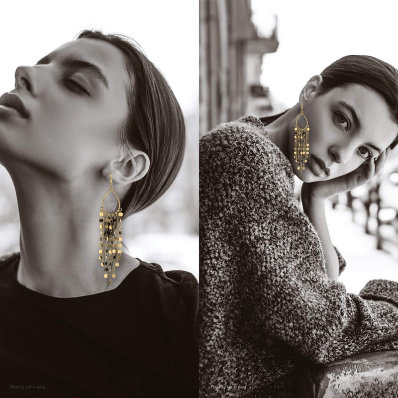 NTLX Bohemian Boho Tassel Dangle Drop Earrings for Women â€“ Lightweight Filigree Gypsy Coin Chandelier Disc Charm Hoops â€“ included Gift Box (Teardrop - Gold) - Image 3