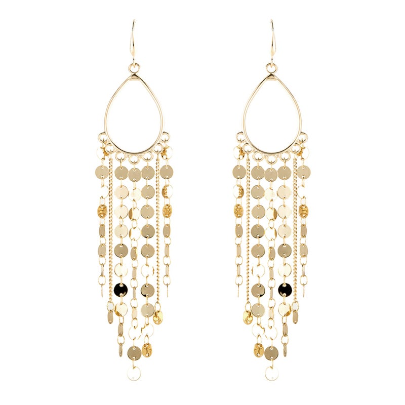 NTLX Bohemian Boho Tassel Dangle Drop Earrings for Women â€“ Lightweight Filigree Gypsy Coin Chandelier Disc Charm Hoops â€“ included Gift Box (Teardrop - Gold) - Image 1