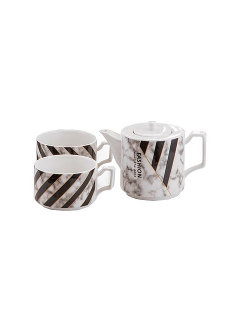 3-Piece Creative Geometric Pattern Ceramic Teapot Teacup Set With Filter Mesh