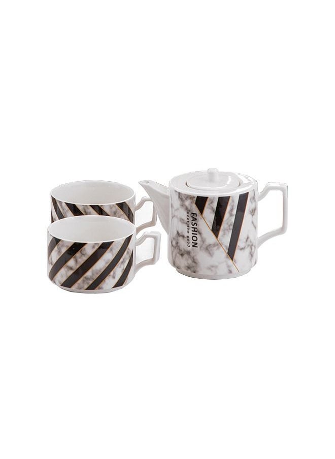 Generic - 3-Piece Creative Geometric Pattern Ceramic Teapot Teacup Set With Filter Mesh - Image 1
