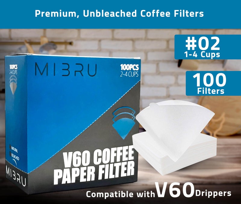 MIBRU Coffee Filters V60 Cone Paper Brown Natural 100pcs Coffee Filters Unbleached Paper Filters Compatible Drippers White 1-2 Cups Size 01 فلاتر قهوة v60 - Image 2