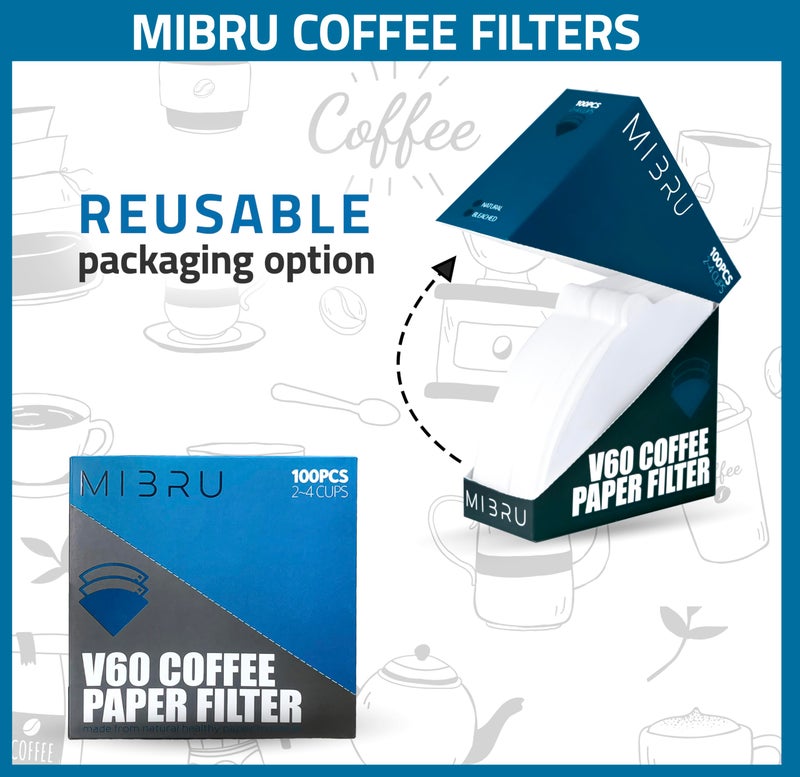 MIBRU Coffee Filters V60 Cone Paper Brown Natural 100pcs Coffee Filters Unbleached Paper Filters Compatible Drippers White 1-2 Cups Size 01 فلاتر قهوة v60 - Image 4