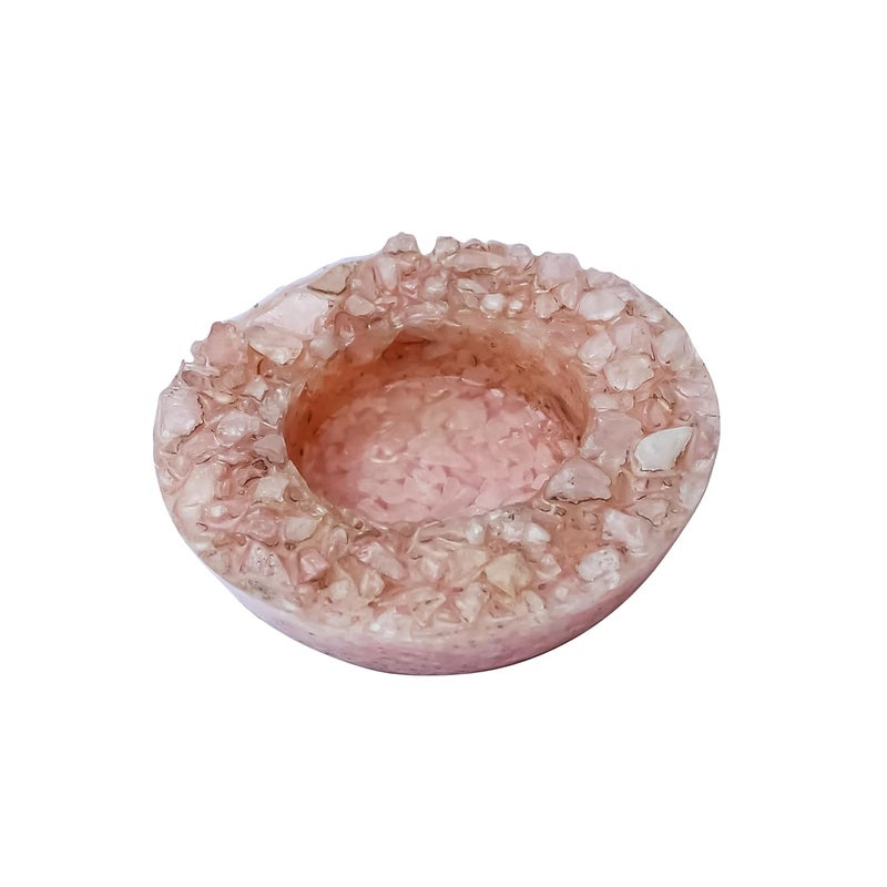 The Cosmic Connect Natural Rose Quartz TLight Candle Holder Encased in Resin Romantic Healing Decorative Accent for Home Special Occasions  - Image 1