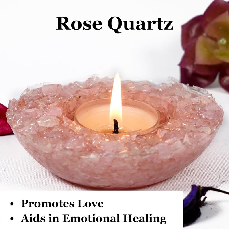 The Cosmic Connect Natural Rose Quartz TLight Candle Holder Encased in Resin Romantic Healing Decorative Accent for Home Special Occasions  - Image 3