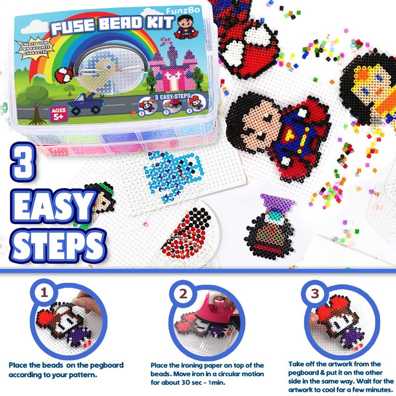FUNZBO 23000 5mm Fuse Beads Kit - 22 Colors | 106 Patterns, Christmas Home School Arts and Crafts Supplies for Kids, Toys Set, Art Decorations for Room, Christmas Gifts for Girls and Boys Age 5+ - Image 4
