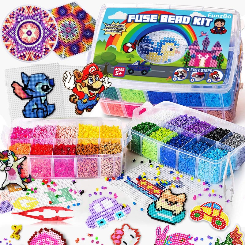FUNZBO 23000 5mm Fuse Beads Kit - 22 Colors | 106 Patterns, Christmas Home School Arts and Crafts Supplies for Kids, Toys Set, Art Decorations for Room, Christmas Gifts for Girls and Boys Age 5+ - Image 1