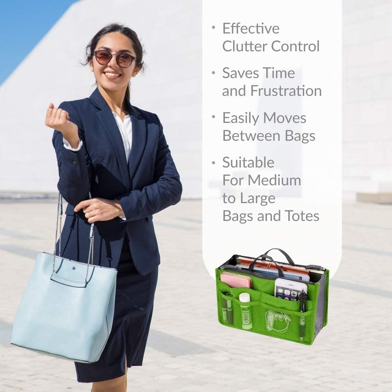 ATOOZED Daily Travel Utility and Toiletries Organizer Inserts Pouch for Girl Women Handbag Tote Multipurpose Storage Compartments Ladies Accessories Hand Bag Purse Green - Image 4