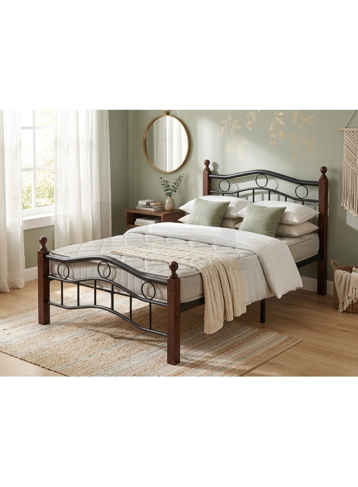 New Home Furniture NHF 7888 Medium H100 x W120 x L190 cm Wood & Steel Bed Frame with 40 cm Under-Bed Storage Strong Durable Modern Bedroom Bed for Home and Apartment