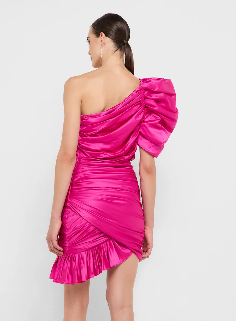 Ginger Boutique eclat luxe one shoulder exaggerated sleeve draped dress