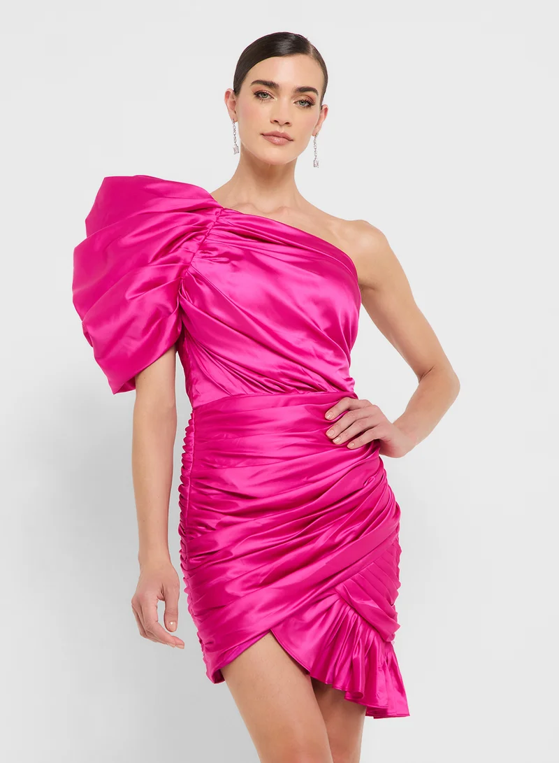 Ginger Boutique eclat luxe one shoulder exaggerated sleeve draped dress