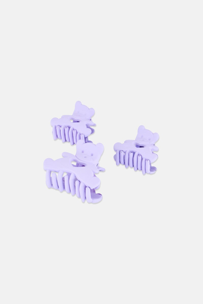 Expressions Women 3 Pieces Bear With Heart Hair Claw Clips, Lavender - Image 3