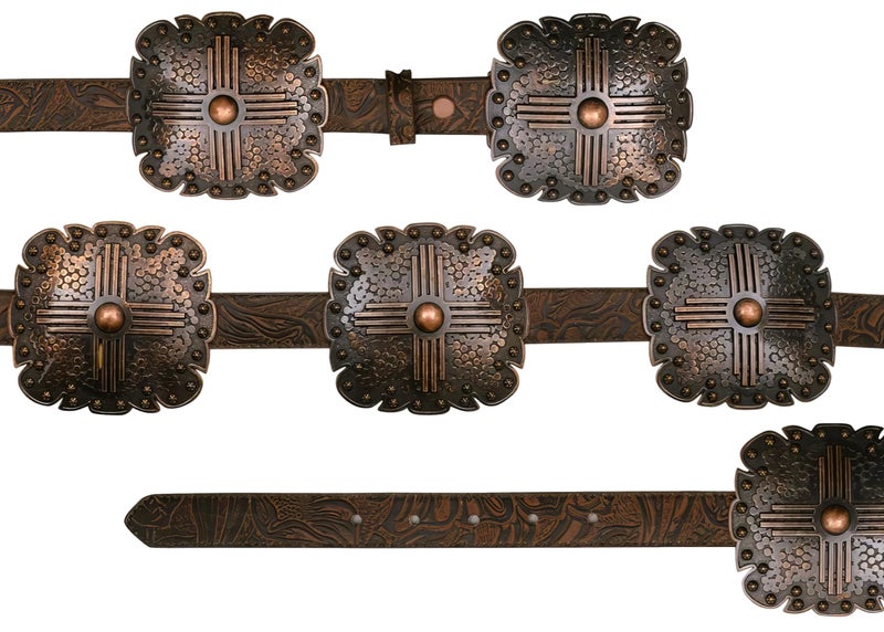 Angel Ranch Womenâ€™s Floral Embossed Leather Belt with Western Square Conchos and Removable Buckle | Brown with Antique Copper Hardware, X-Large - Image 3