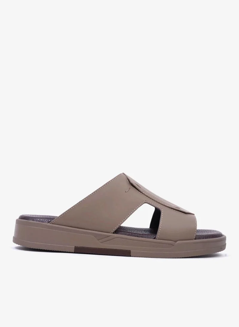 UOMO CAVALIER Men's Leather Slide Sandals with Cushioned Footbed Stone