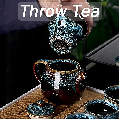 Tomuvpzn Chinese Kongfu Tea Set,Portable Porcelain Travel Tea Set with Tea cup, teapot, tea caddy, Bamboo Tray,Tea Clip,Tea towel and Carrying Bag Suitable for Travel, Home,Outdoor and Office - Image 4