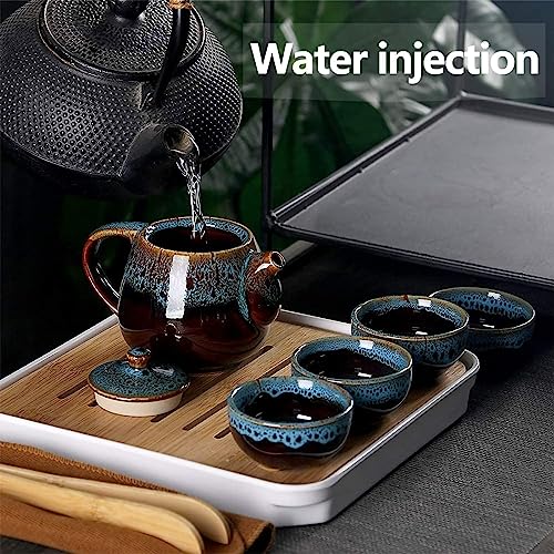 Tomuvpzn Chinese Kongfu Tea Set,Portable Porcelain Travel Tea Set with Tea cup, teapot, tea caddy, Bamboo Tray,Tea Clip,Tea towel and Carrying Bag Suitable for Travel, Home,Outdoor and Office - Image 5