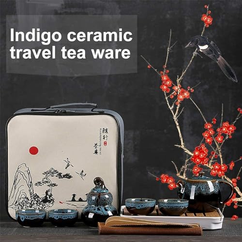 Tomuvpzn Chinese Kongfu Tea Set,Portable Porcelain Travel Tea Set with Tea cup, teapot, tea caddy, Bamboo Tray,Tea Clip,Tea towel and Carrying Bag Suitable for Travel, Home,Outdoor and Office - Image 3
