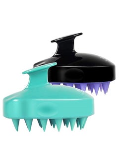 Heeta Hair Scalp Massager Shampoo Brush 2 Pack, Soft Silicone Bristles to Remove Dandruff, Waterproof Hair Scrubber for Both Wet Dry Hair, Suitable for Men & Women (Green & Black)  - Image 1