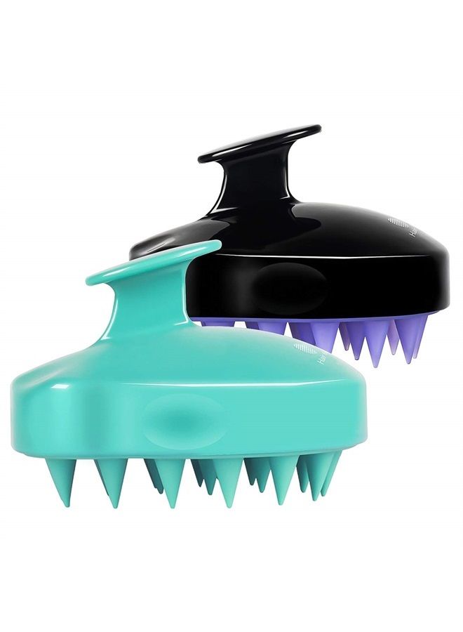 Heeta Hair Scalp Massager Shampoo Brush 2 Pack, Soft Silicone Bristles to Remove Dandruff, Waterproof Hair Scrubber for Both Wet Dry Hair, Suitable for Men & Women (Green & Black) - Image 1