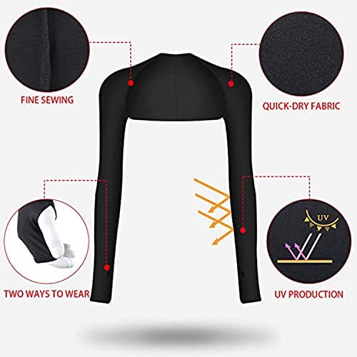 HomTop Cool Shawl Arm Covers 2-Pack Sun Protection with Finger Holes UV Protection Arm Covers for Golf (black) One size fits all - Image 5