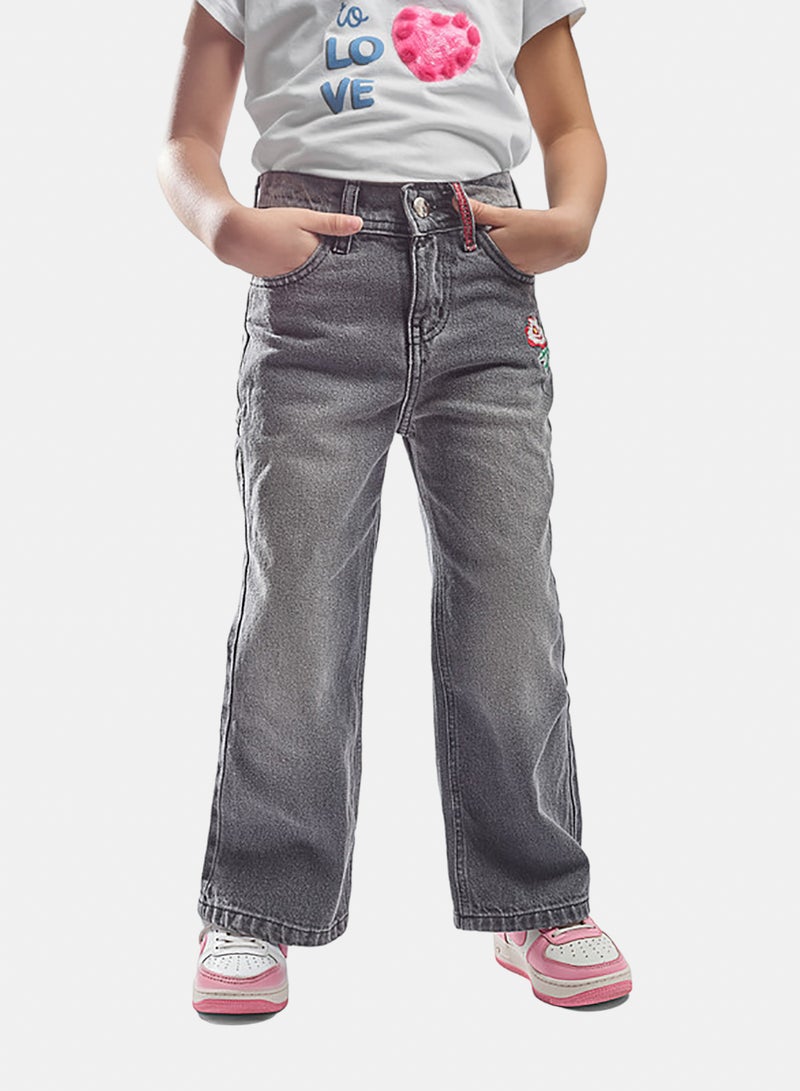 EGY WEAR Girls' light  gray  Wide-Leg Jeans - Image 1