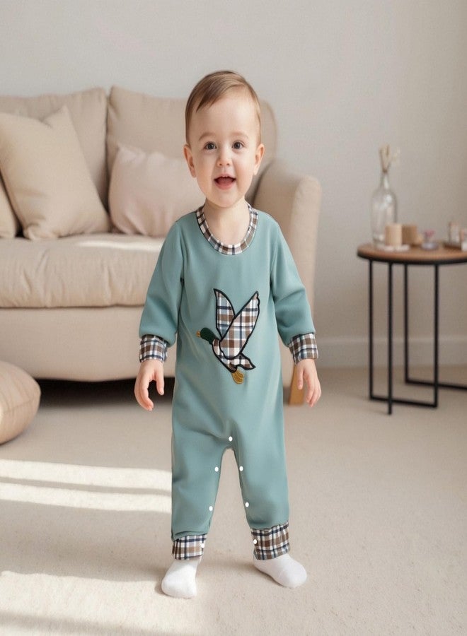 Mieeyali Western Baby Boy Clothes Infant Cowboy Mallard Duck Romper Rodeo Country Hunting Jumpsuit Fall Winter Outfit (Green, 3-6 Months) - Image 3