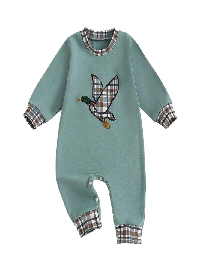Mieeyali Western Baby Boy Clothes Infant Cowboy Mallard Duck Romper Rodeo Country Hunting Jumpsuit Fall Winter Outfit (Green, 3-6 Months) - Image 1
