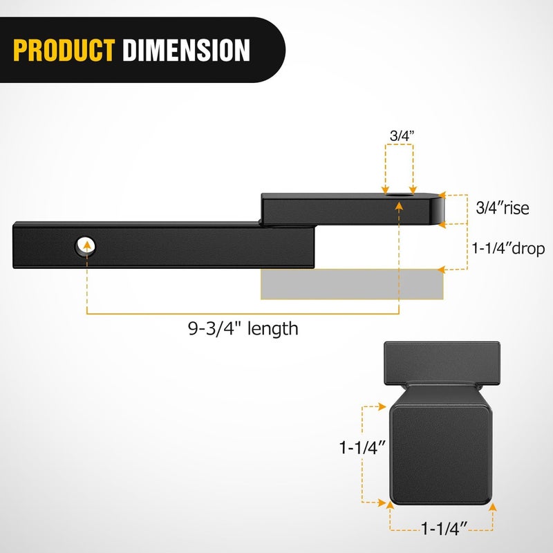 Nilight Trailer Hitch Mount Fits 1-1/4" Receiver Tubes 3500 lbs 3/4-Inch Hole 1-1/4" Drop 3/4" Rise Not Include Hitch pin - Image 2