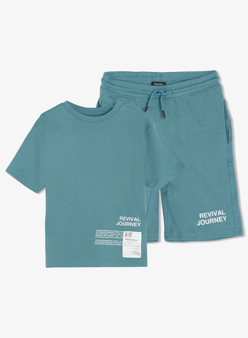 ريبلز مع نمشي Boys Drop Shoulder T-shirt & Shorts Set