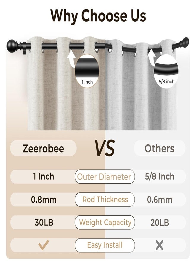 Zeerobee Curtain Rods for Windows 48 to 84, 1 Inch Adjustable Heavy Duty Black Curtain Rod, Outdoor Indoor Room Divider Modern Drapery Pole, 48-86" - Image 4