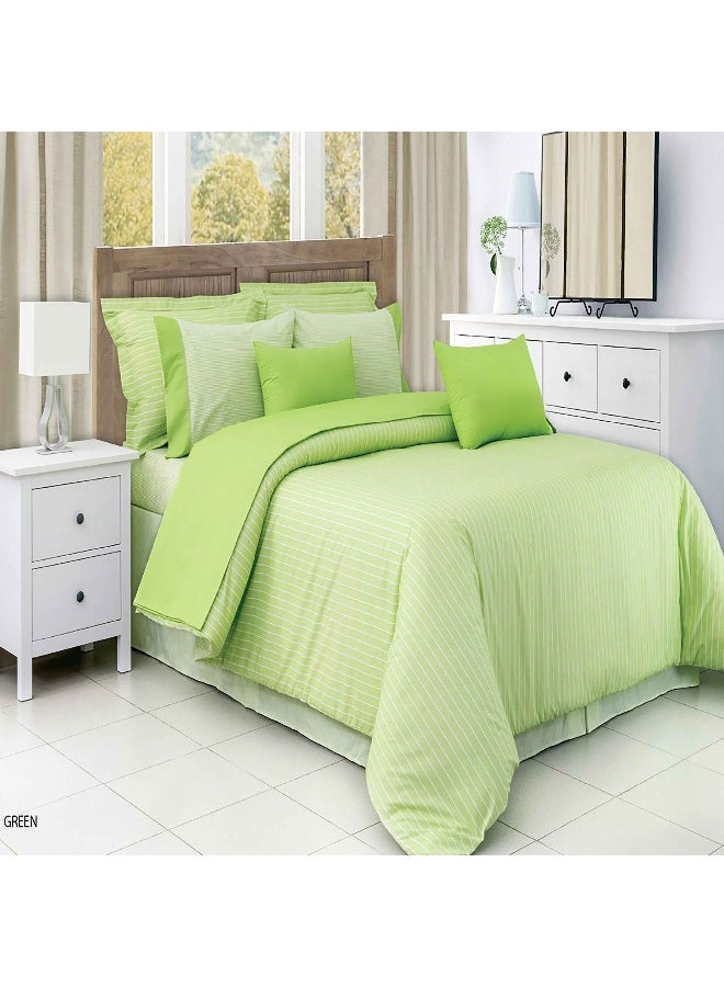 6-Piece Striped Printed King Size Comforter Set Green 13 x 22 x 24 cm CNON CK6PCWSTDX